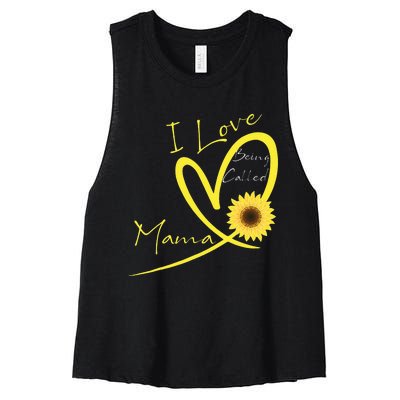 I Love Being Called Mama Sunflower Heart Women's Racerback Cropped Tank