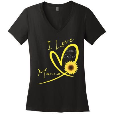 I Love Being Called Mama Sunflower Heart Women's V-Neck T-Shirt