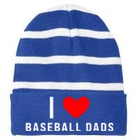 I Love Baseball Dads Funny Red Heart Gift Striped Beanie with Solid Band