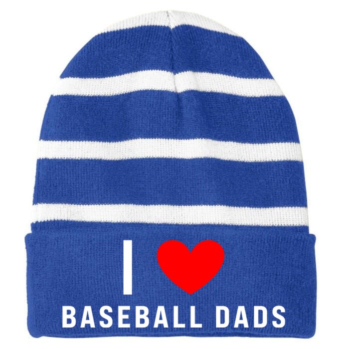 I Love Baseball Dads Funny Red Heart Gift Striped Beanie with Solid Band