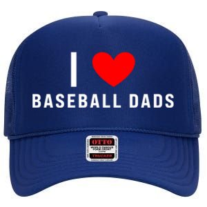 I Love Baseball Dads Funny Red Heart Gift High Crown Mesh Back Trucker Hat