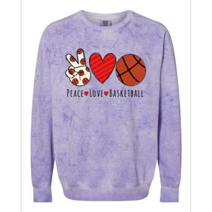 I Love Basketball Funny Gift Heart Peace Love Hippie Sports Fan Gift Colorblast Crewneck Sweatshirt