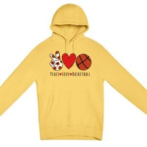 I Love Basketball Funny Gift Heart Peace Love Hippie Sports Fan Gift Premium Pullover Hoodie