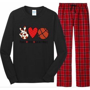 I Love Basketball Funny Gift Heart Peace Love Hippie Sports Fan Gift Long Sleeve Pajama Set