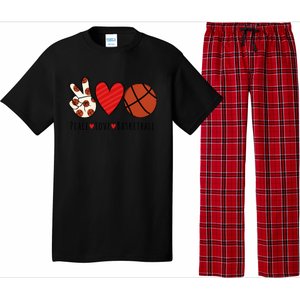 I Love Basketball Funny Gift Heart Peace Love Hippie Sports Fan Gift Pajama Set