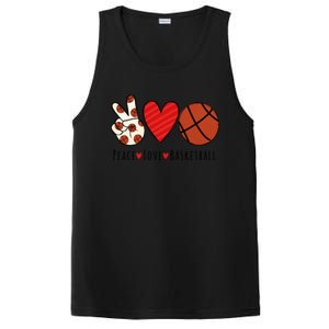 I Love Basketball Funny Gift Heart Peace Love Hippie Sports Fan Gift PosiCharge Competitor Tank