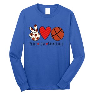 I Love Basketball Funny Gift Heart Peace Love Hippie Sports Fan Gift Long Sleeve Shirt