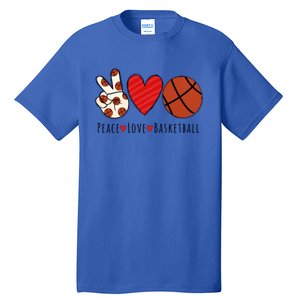 I Love Basketball Funny Gift Heart Peace Love Hippie Sports Fan Gift Tall T-Shirt