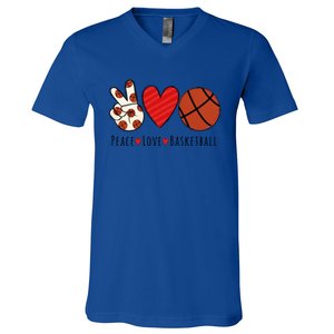 I Love Basketball Funny Gift Heart Peace Love Hippie Sports Fan Gift V-Neck T-Shirt