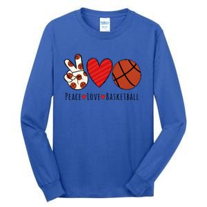 I Love Basketball Funny Gift Heart Peace Love Hippie Sports Fan Gift Tall Long Sleeve T-Shirt