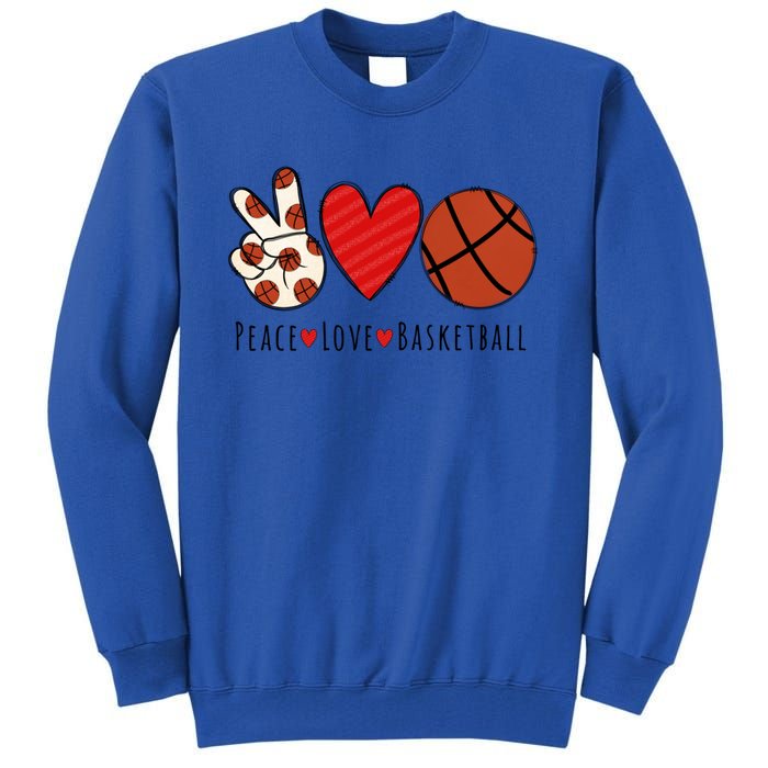 I Love Basketball Funny Gift Heart Peace Love Hippie Sports Fan Gift Tall Sweatshirt