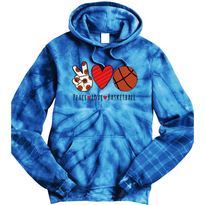 I Love Basketball Funny Gift Heart Peace Love Hippie Sports Fan Gift Tie Dye Hoodie