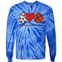 I Love Basketball Funny Gift Heart Peace Love Hippie Sports Fan Gift Tie-Dye Long Sleeve Shirt