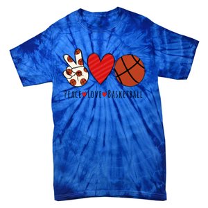 I Love Basketball Funny Gift Heart Peace Love Hippie Sports Fan Gift Tie-Dye T-Shirt