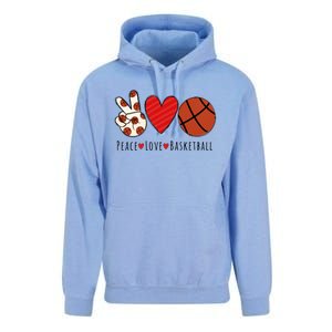 I Love Basketball Funny Gift Heart Peace Love Hippie Sports Fan Gift Unisex Surf Hoodie