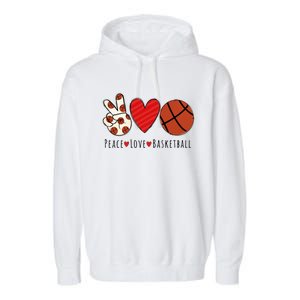 I Love Basketball Funny Gift Heart Peace Love Hippie Sports Fan Gift Garment-Dyed Fleece Hoodie