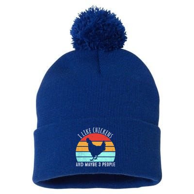 I Like Chickens And Maybe 3 People Funny Chicken Lover Funny Gift Pom Pom 12in Knit Beanie