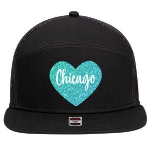 I Love Chicago Usa Heart Great Gift 7 Panel Mesh Trucker Snapback Hat