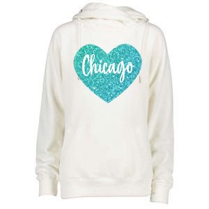 I Love Chicago Usa Heart Great Gift Womens Funnel Neck Pullover Hood