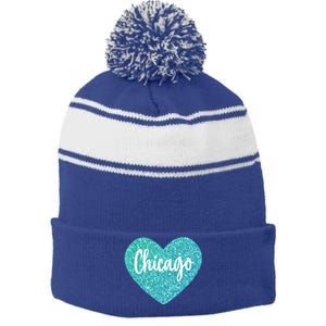 I Love Chicago Usa Heart Great Gift Stripe Pom Pom Beanie