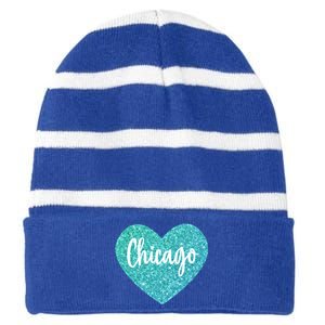 I Love Chicago Usa Heart Great Gift Striped Beanie with Solid Band