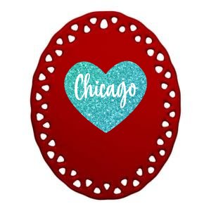 I Love Chicago Usa Heart Great Gift Ceramic Oval Ornament