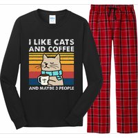 I Like Cats And Coffee And Maybe 3 People Funny Love Cats Long Sleeve Pajama Set