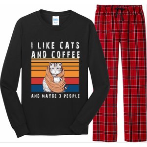 I Like Cats And Coffee And Maybe 3 People Funny Love Cats Cute Gift Long Sleeve Pajama Set