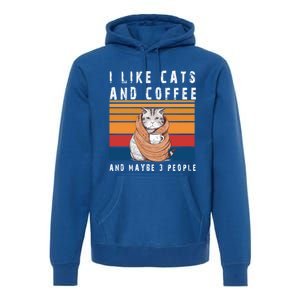 I Like Cats And Coffee And Maybe 3 People Funny Love Cats Cute Gift Premium Hoodie