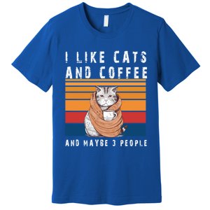 I Like Cats And Coffee And Maybe 3 People Funny Love Cats Cute Gift Premium T-Shirt