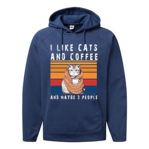 I Like Cats And Coffee And Maybe 3 People Funny Love Cats Cute Gift Performance Fleece Hoodie