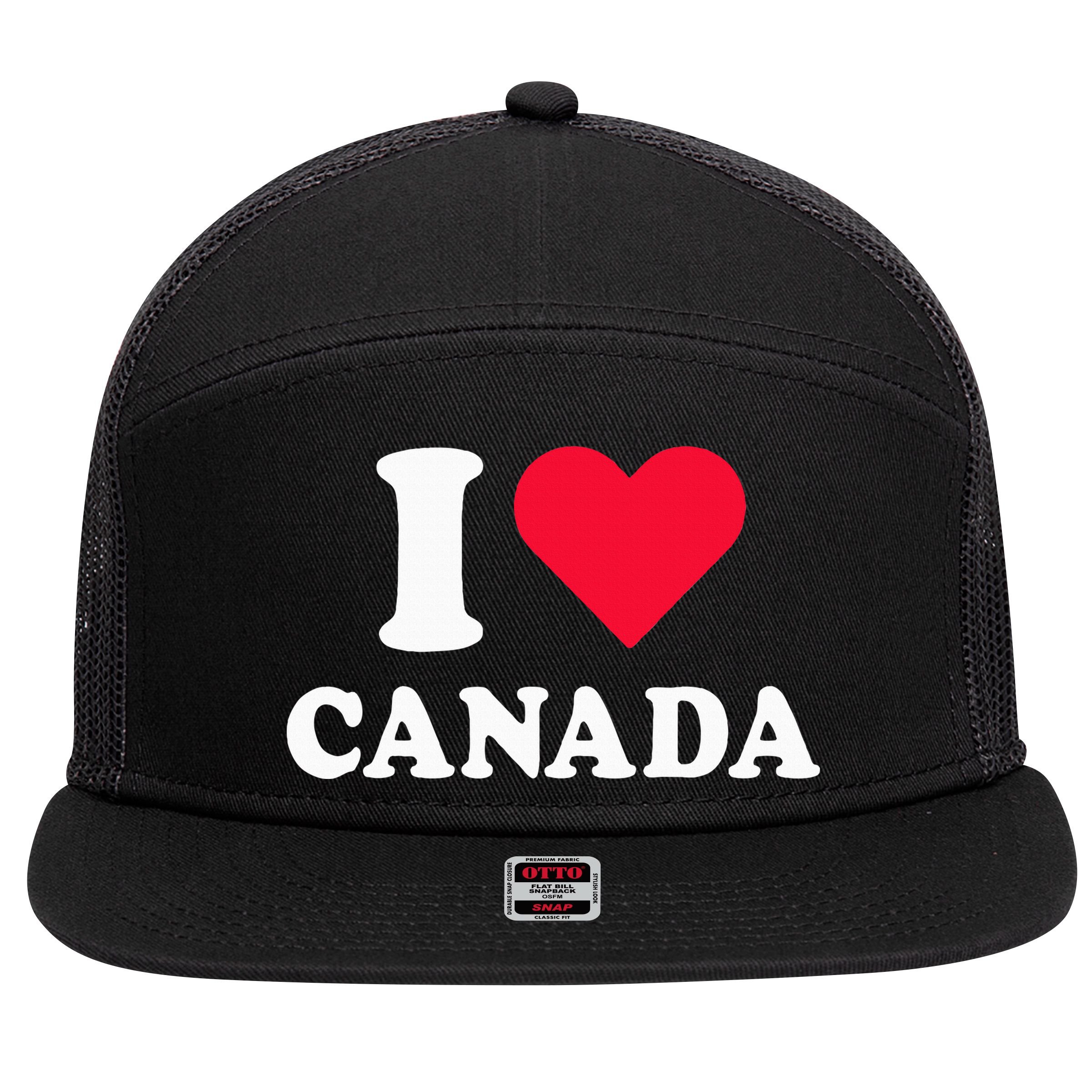 I Love Canada Heart Canada 7 Panel Mesh Trucker Snapback Hat
