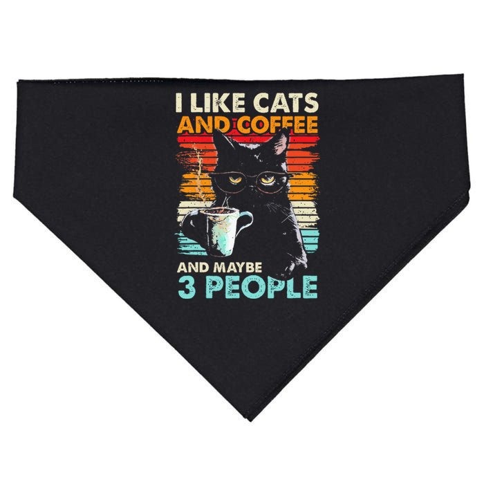 I Like Cats And Coffee And Maybe 3 People Funny Love Cat USA-Made Doggie Bandana