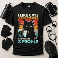 I Like Cats And Coffee And Maybe 3 People Funny Love Cat Cooling Performance Crew T-Shirt