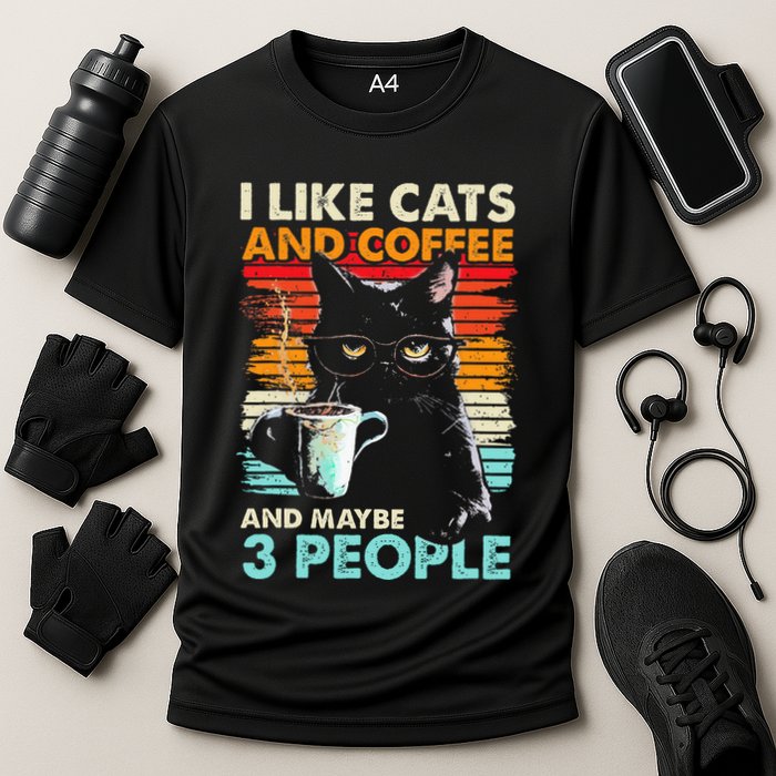 I Like Cats And Coffee And Maybe 3 People Funny Love Cat Cooling Performance Crew T-Shirt