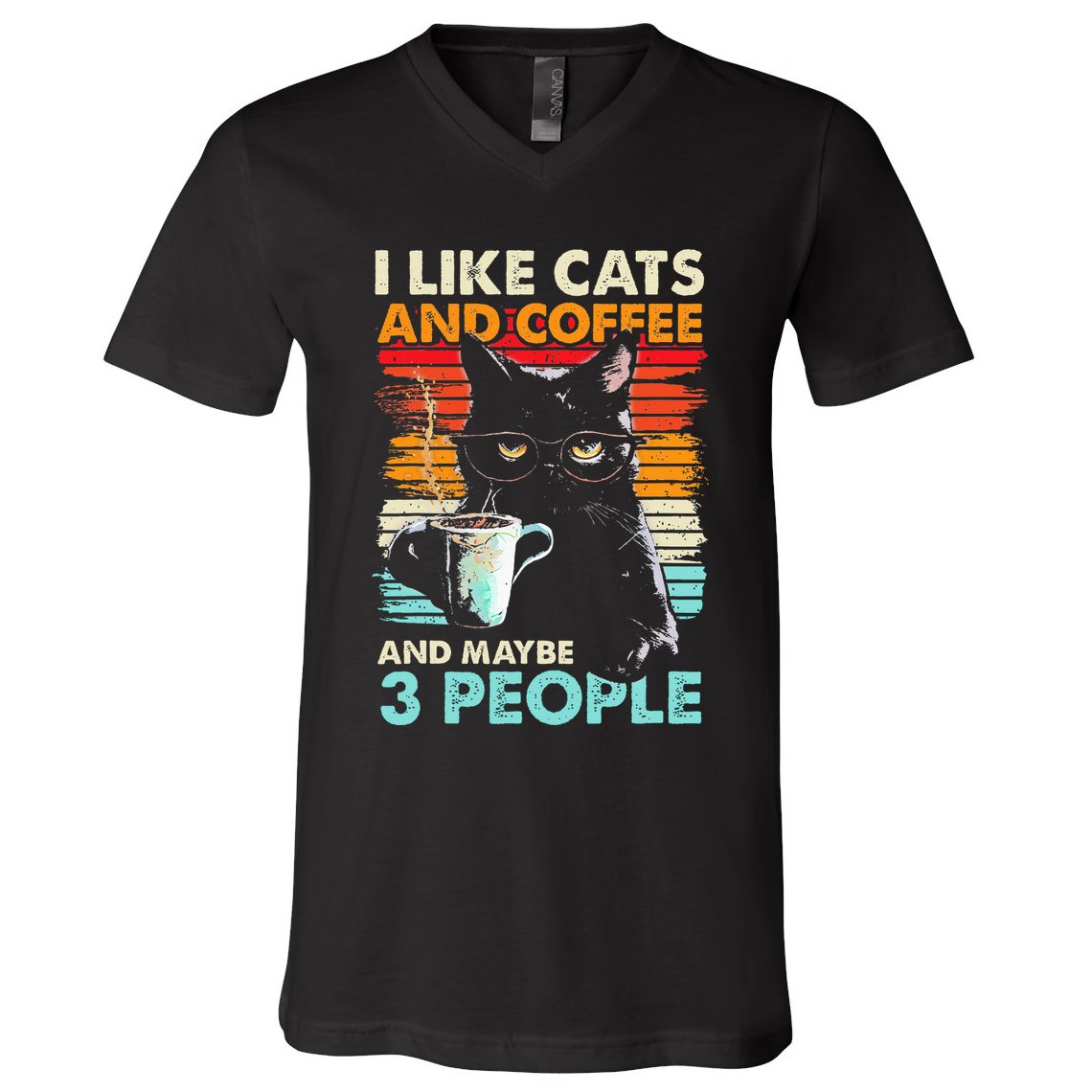 I Like Cats And Coffee And Maybe 3 People Funny Love Cat V-Neck T-Shirt