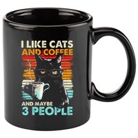 I Like Cats And Coffee And Maybe 3 People Funny Love Cat 11oz C Handle Ceramic Mug