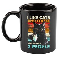 I Like Cats And Coffee And Maybe 3 People Funny Love Cat 11oz C Handle Ceramic Mug