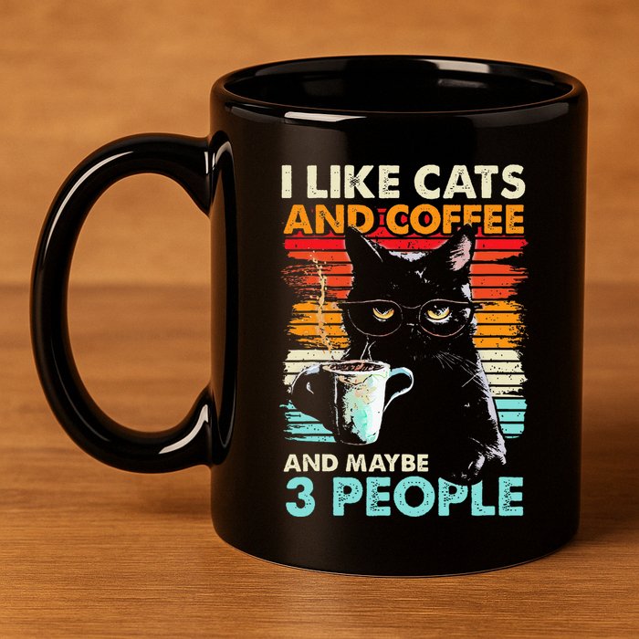I Like Cats And Coffee And Maybe 3 People Funny Love Cat 11oz C Handle Ceramic Mug