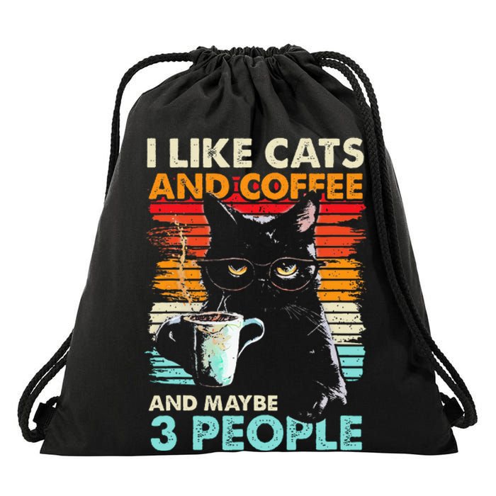 I Like Cats And Coffee And Maybe 3 People Funny Love Cat Drawstring Bag