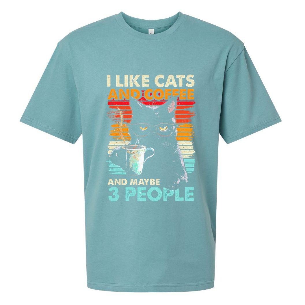 I Like Cats And Coffee And Maybe 3 People Funny Love Cat Sueded Cloud Jersey T-Shirt