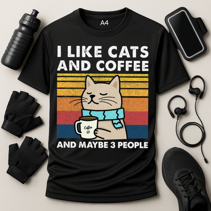 I Like Cats And Coffee And Maybe 3 People Cooling Performance Crew T-Shirt