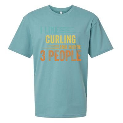 I Like Curling And Maybe 3 People Funny Curling Cool Gift Sueded Cloud Jersey T-Shirt