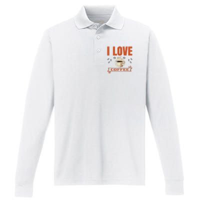 I Love Coffee Performance Long Sleeve Polo