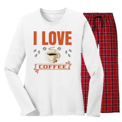 I Love Coffee Women's Long Sleeve Flannel Pajama Set 