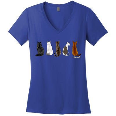 I Love Cats For Cat Lovers Cool Gift Women's V-Neck T-Shirt