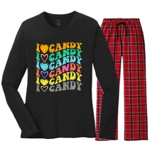 I Love Candy Halloween Party Cute Trick Or Treat Candyland Women's Long Sleeve Flannel Pajama Set 