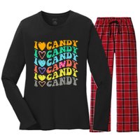 I Love Candy Halloween Party Cute Trick Or Treat Candyland Women's Long Sleeve Flannel Pajama Set 