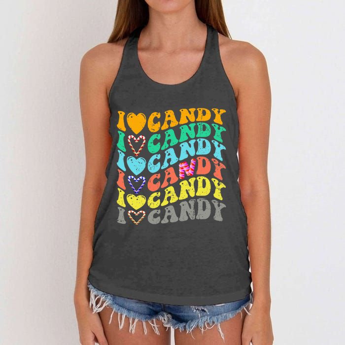 I Love Candy Halloween Party Cute Trick Or Treat Candyland Women's Knotted Racerback Tank