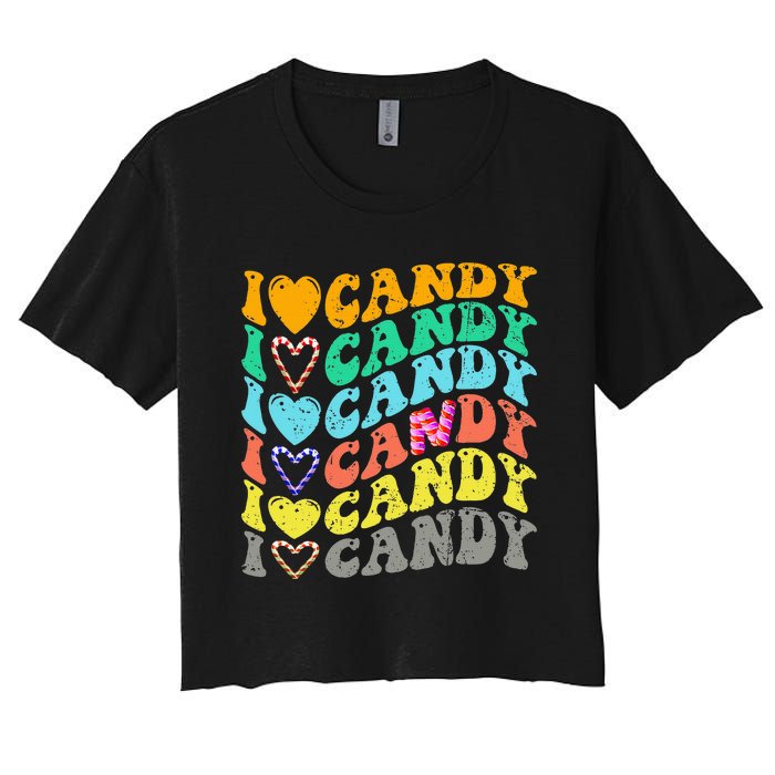 I Love Candy Halloween Party Cute Trick Or Treat Candyland Women's Crop Top Tee